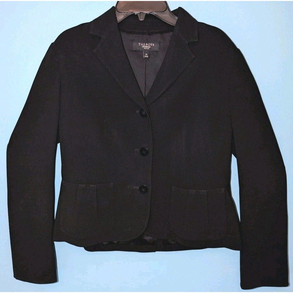 Talbots Womens 6 Petite 6P Black Cropped Blazer Jacket Tailored + Skirt SET OF 2